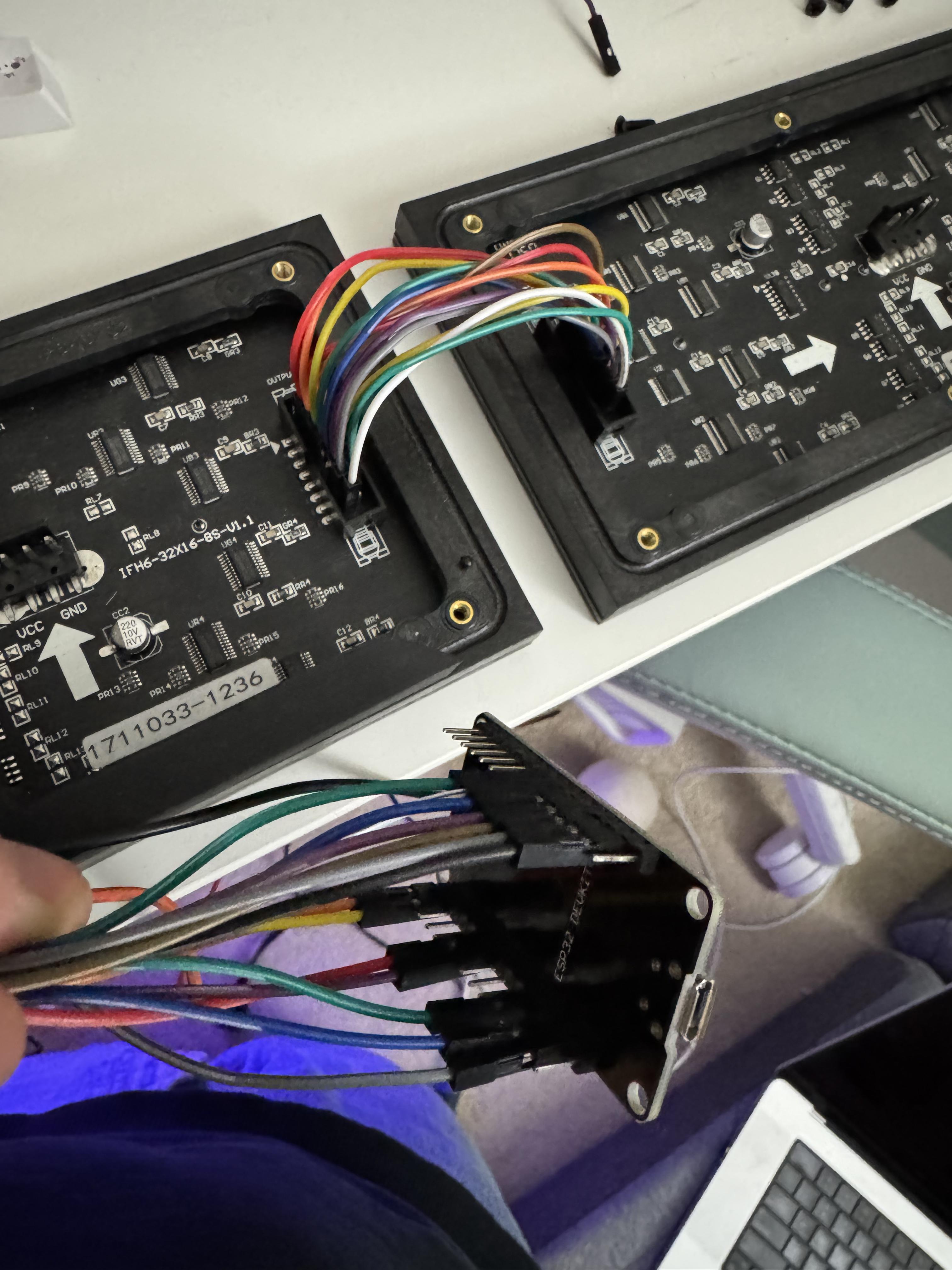 Mess of wires connecting LED panels